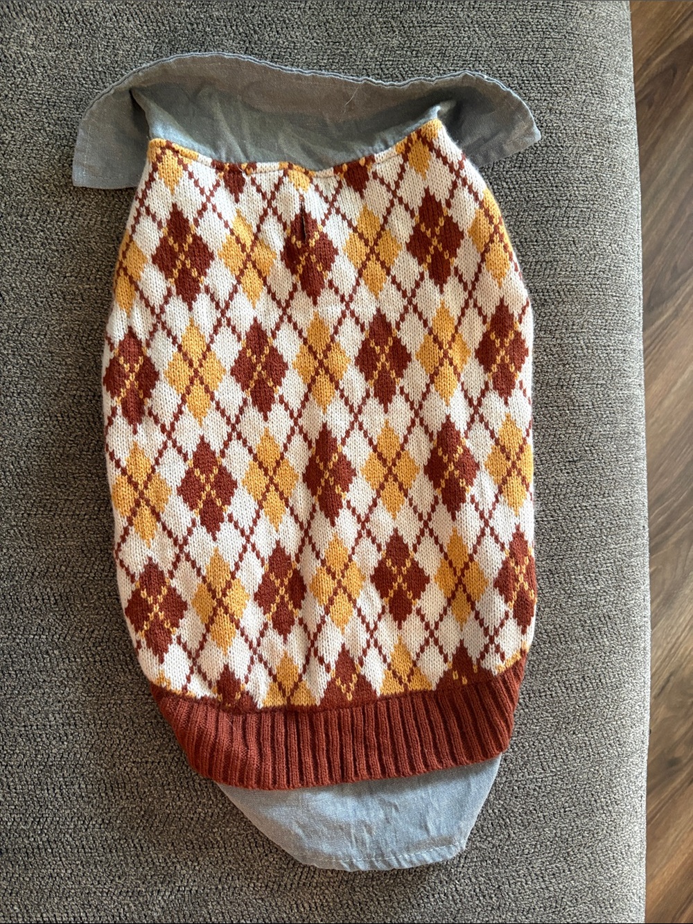 Argyle Knit Dog Sweater - Rust, Mustard & Cream